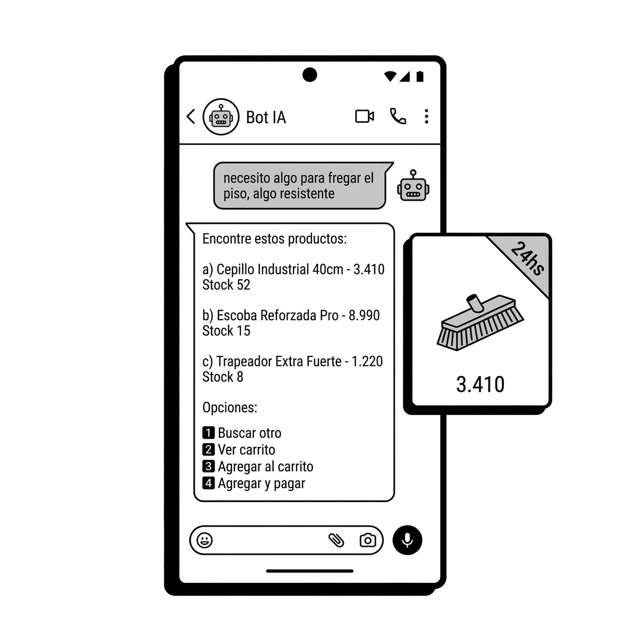 Bot IA de Dialo.ar: el cliente pide un producto, el bot responde con opciones y precio
